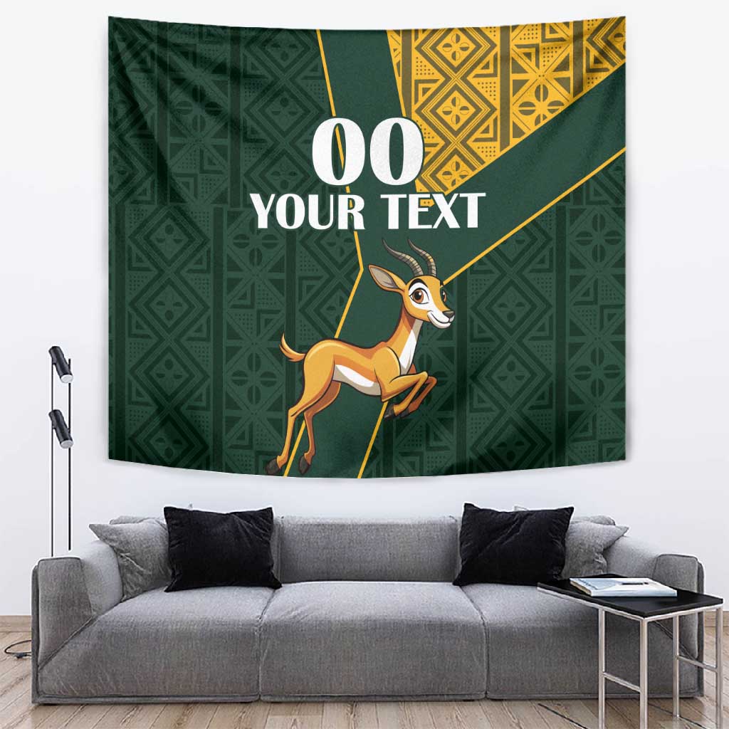 Custom South Africa Springbok Jumping Tapestry With Kente Patterns LT18