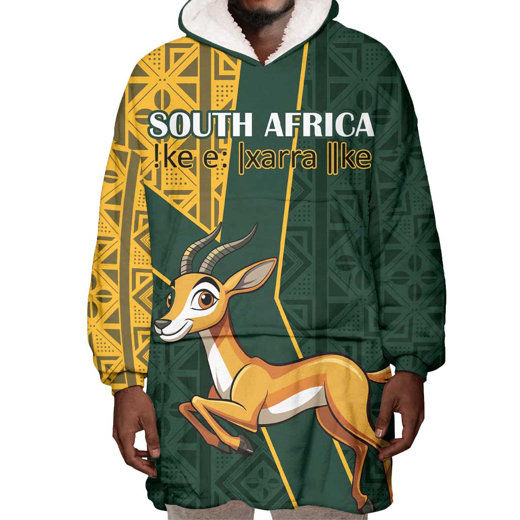 Custom South Africa Springbok Jumping Wearable Blanket Hoodie With Kente Patterns LT18