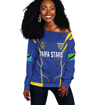 Custom Afro Tanzania Football Off Shoulder Sweater Taifa Stars Go Champion LT18
