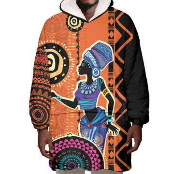 African Woman In Ethnic Dress Wearable Blanket Hoodie Ethnic Geometric Patterns LT18