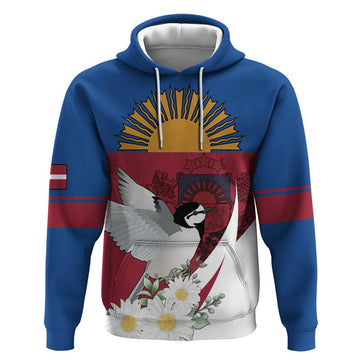 Personalized Latvia Hoodie White Wagtail Dievs Sveti Latviju LT18