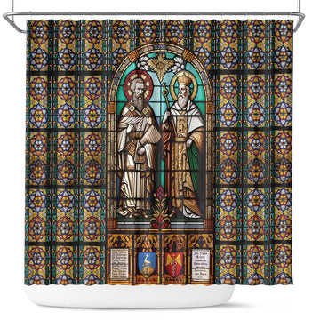 Happy Saints Cyril and Methodius Day Shower Curtain Christian Stained-Glass Window LT18