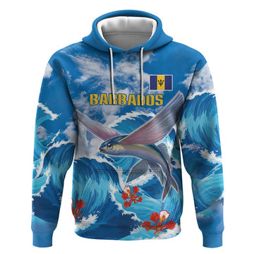 Personalized Barbados Fish Flying Hoodie With Stormy Sea Wave LT18