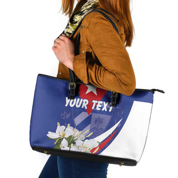 Personalized Cuba Hedychium Coronarium Leather Tote Bag With Coat Of Arms LT18