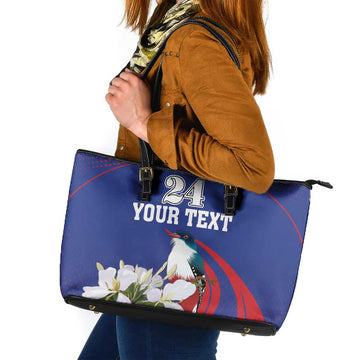 Custom Cuba Independence Day 1868 Leather Tote Bag Tocororo With White Mariposa LT18
