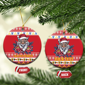Personalized Romania Christmas Ceramic Ornament Eurasian Lynx With Peony Flowers LT18