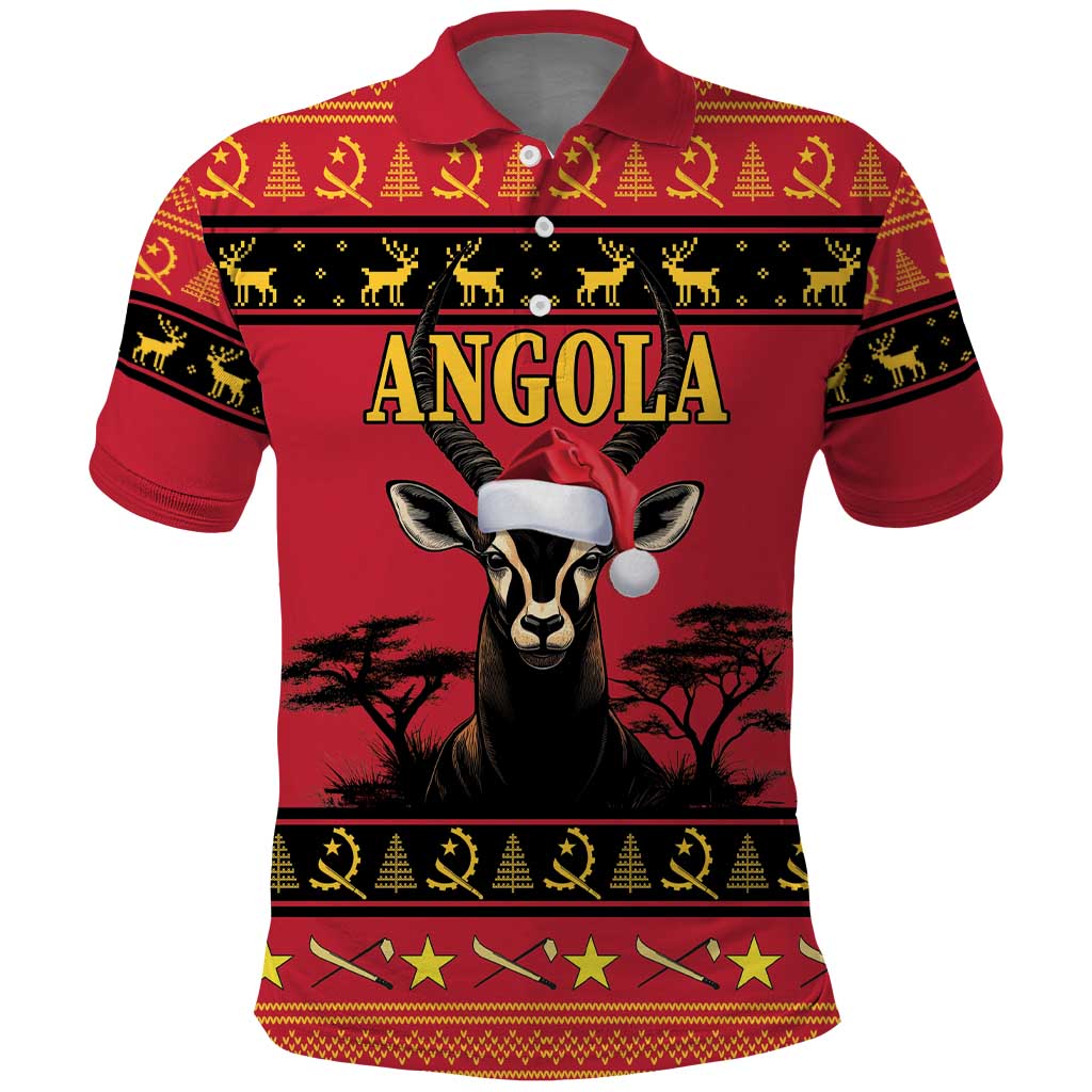 Angola Christmas Polo Shirt Giant Sable Antelope Virtus Unita Fortior LT18