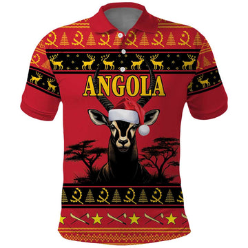 Angola Christmas Polo Shirt Giant Sable Antelope Virtus Unita Fortior LT18