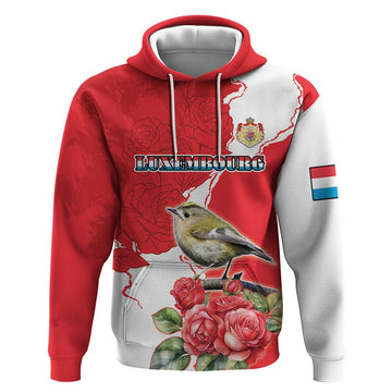 Personalized Luxembourg Goldcrest Regulus Hoodie Red Roses LT18