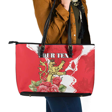 Personalized Luxembourg Goldcrest Regulus Leather Tote Bag Red Roses LT18