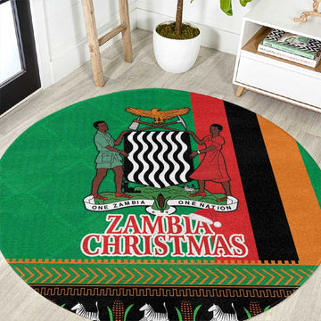 Afro Zambia Christmas Round Carpet Coat Of Arms With Kente Pattern LT18