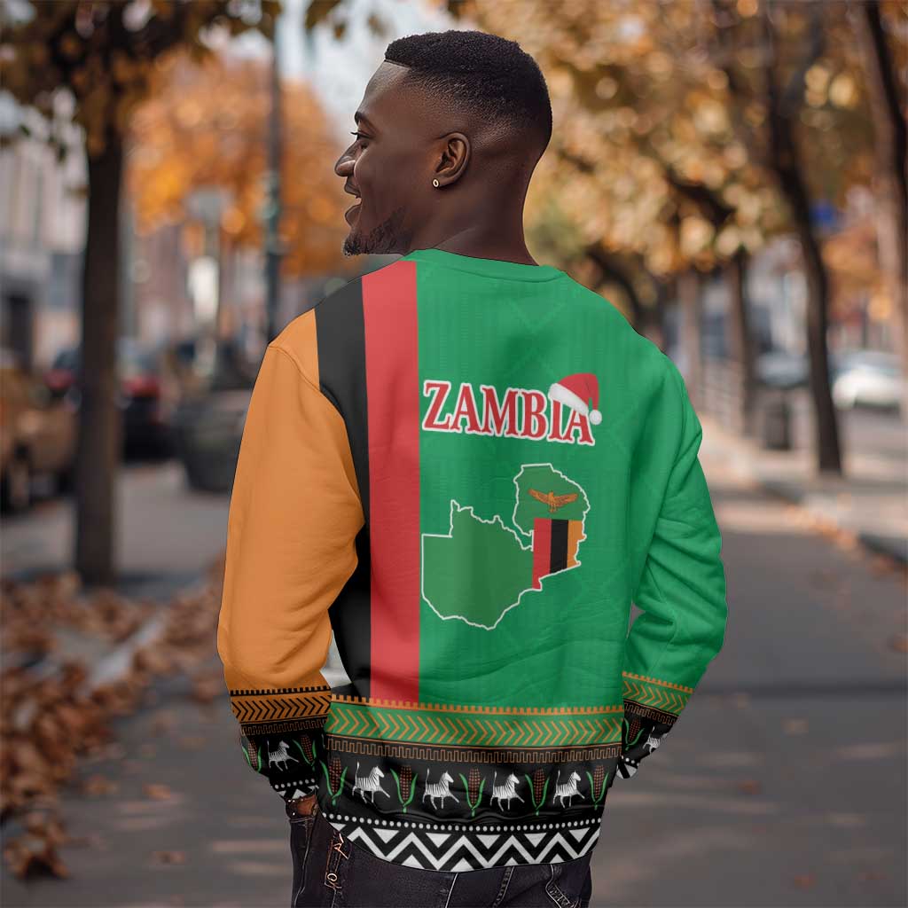 Afro Zambia Christmas Sweatshirt Coat Of Arms With Kente Pattern LT18