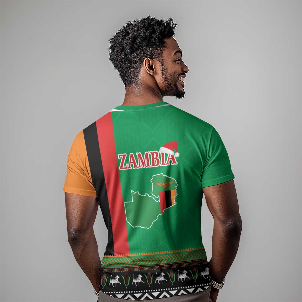 Afro Zambia Christmas T shirt Coat Of Arms With Kente Pattern LT18