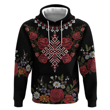 Czech Republic Traditional Costume Hoodie Embroidery Floral Pattern With Red Rose LT18