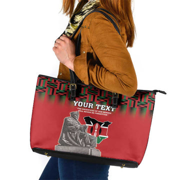Personalized Kenya Mashujaa Day Leather Tote Bag Mzee Jomo Kenyatta With Coat Of Arms LT18