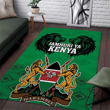 Afro Kenya National Heroes Day Area Rug Mashujaa With Lion Head And Coat Of Arms LT18