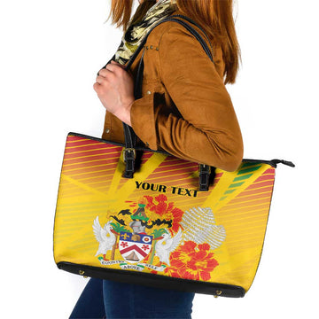 Personalized Saint Kitts and Nevis Poinciana Flowers Leather Tote Bag With Coat Of Arms LT18