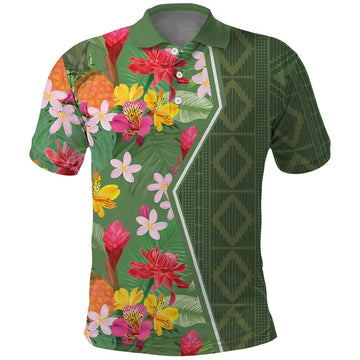 Africa Tropical Flowers Polo Shirt Green Version LT18