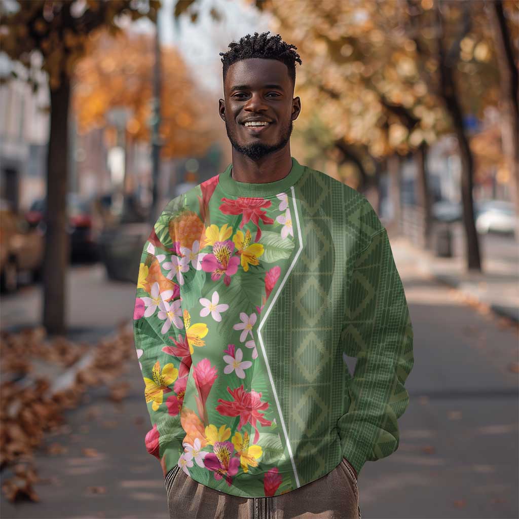 Afro Tropical Flowers Sweatshirt Green Version LT18