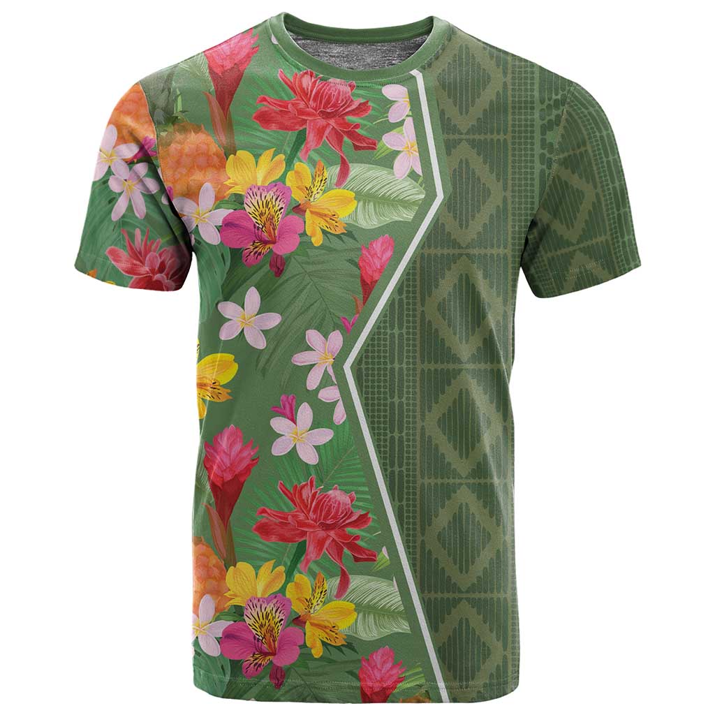 Afro Tropical Flowers T shirt Green Version LT18