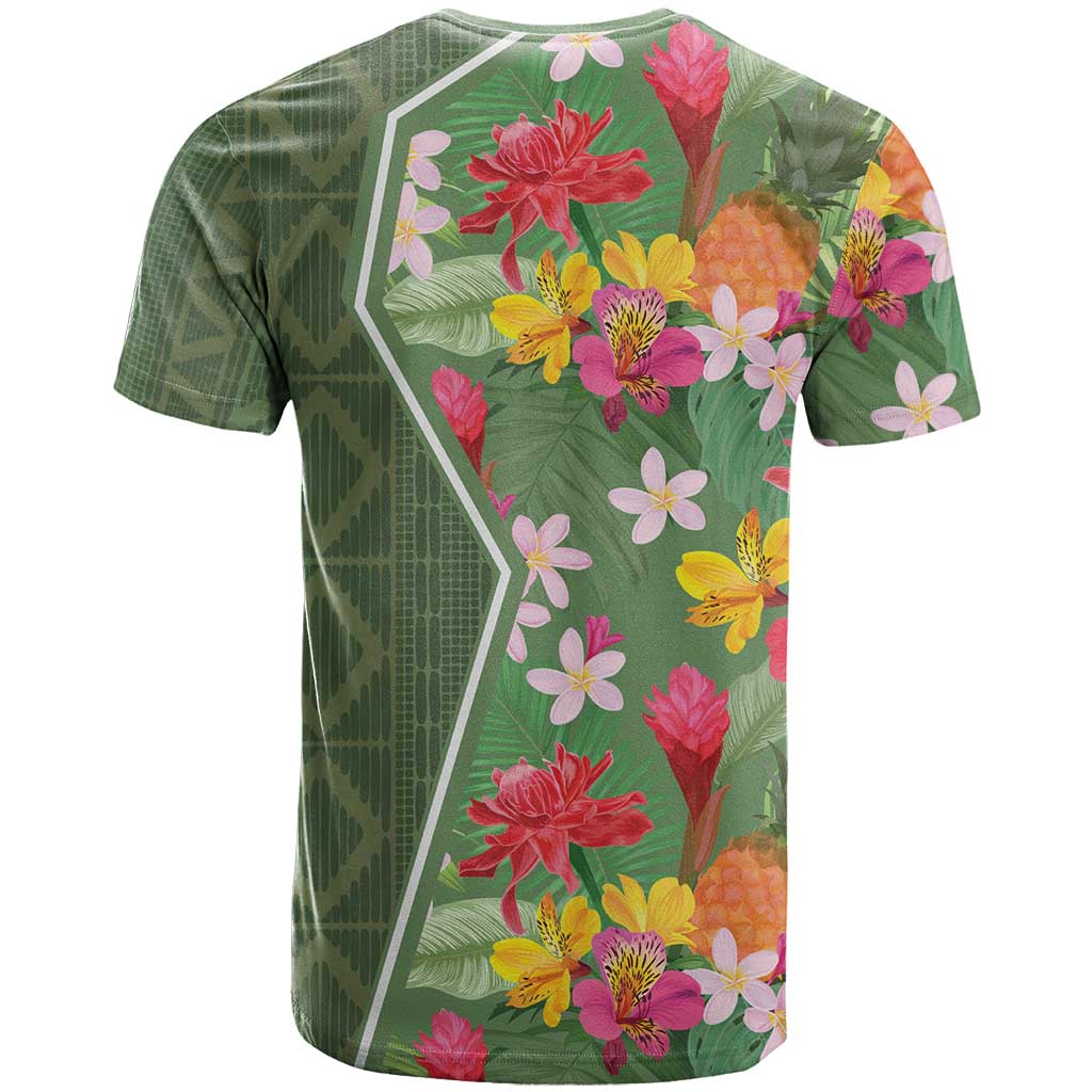 Afro Tropical Flowers T shirt Green Version LT18