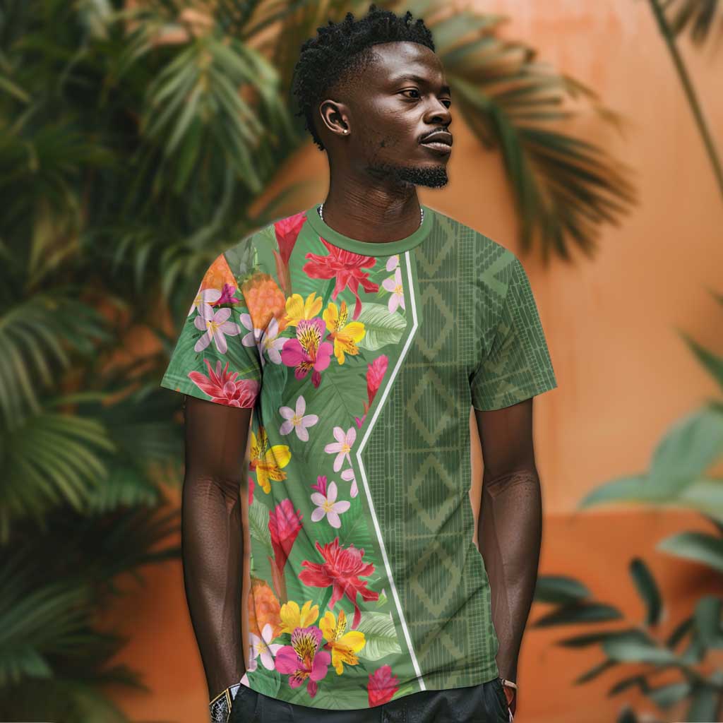 Afro Tropical Flowers T shirt Green Version LT18