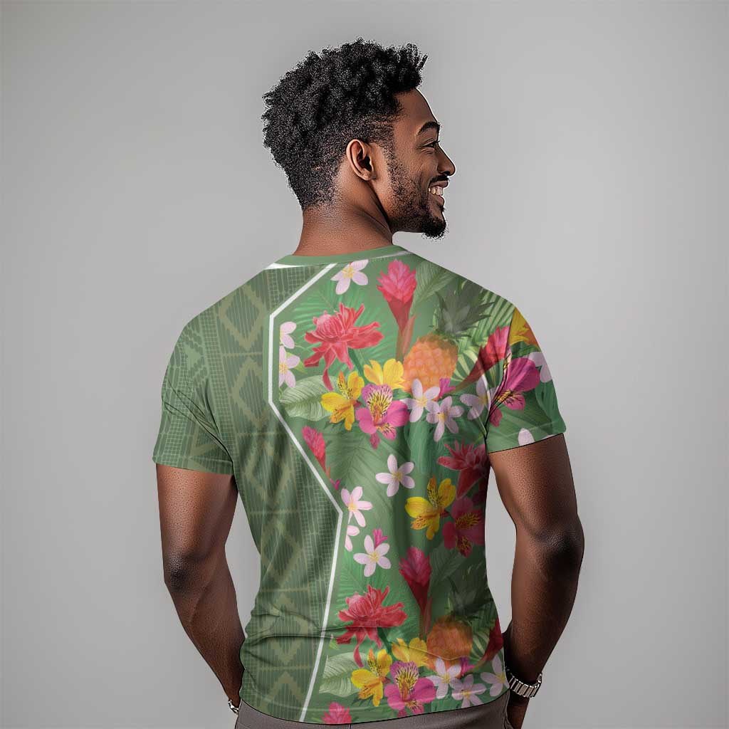 Afro Tropical Flowers T shirt Green Version LT18