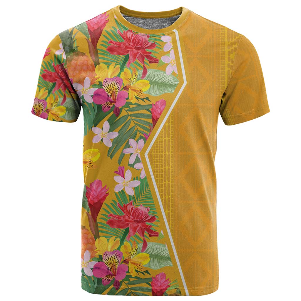 Afro Tropical Flowers T shirt Yellow Version LT18