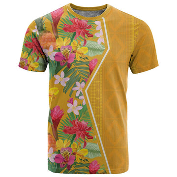 Afro Tropical Flowers T shirt Yellow Version LT18