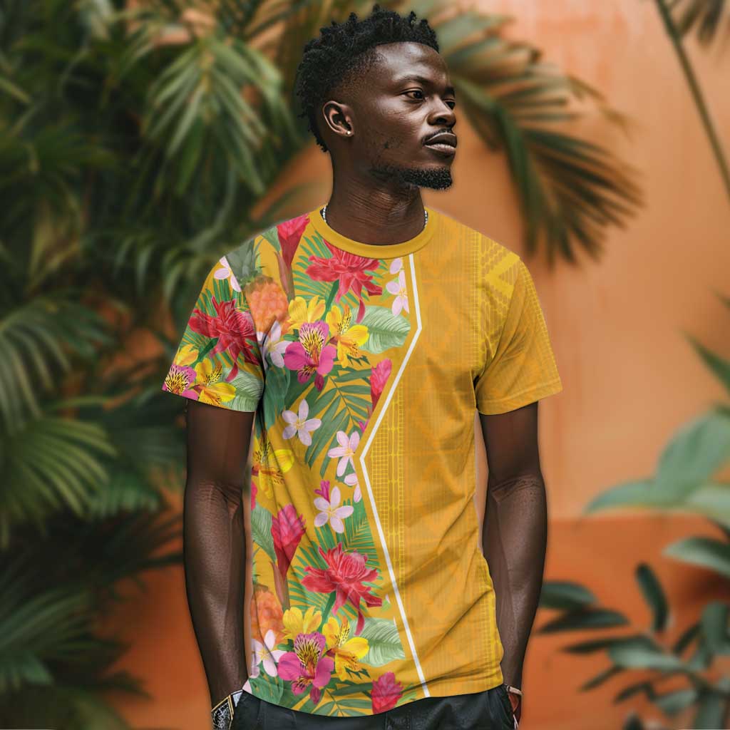 Afro Tropical Flowers T shirt Yellow Version LT18