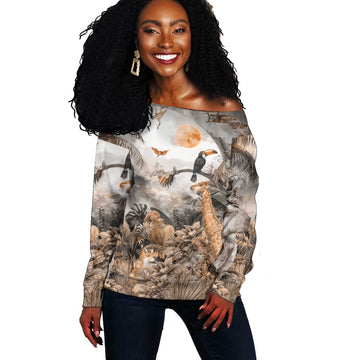 Afro Safari Animals Off Shoulder Sweater LT18