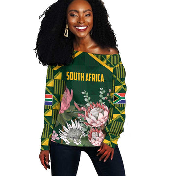 Personalized South Africa With Afro King Protea Off Shoulder Sweater Kente Patterns LT18