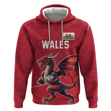 Custom Wales Rugby Hoodie Welsh Dragon Mascot Red Version LT18