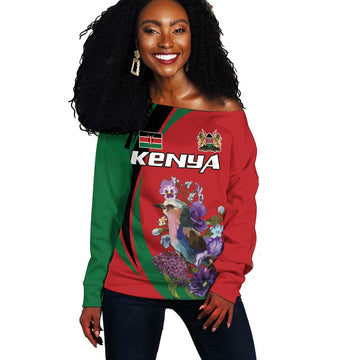 Personalized Afro Kenya Lilac Breasted Roller Off Shoulder Sweater With Violet Flowers LT18