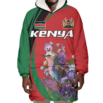 Personalized Afro Kenya Lilac Breasted Roller Wearable Blanket Hoodie With Violet Flowers LT18