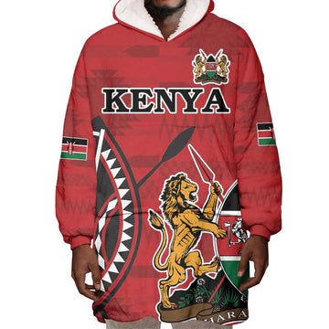 Personalized Afro Kenya Coat Of Arms Wearable Blanket Hoodie Ethnic Seamless Pattern LT18