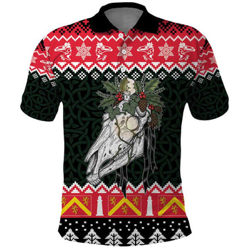 Personalized Anglesey Wales Christmas Polo Shirt Mari Lwyd Celtic Knot Style LT19