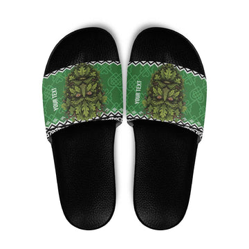 Personalized Anglesey Wales Christmas Slide Sandals Green Man Celtic Knot LT19