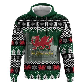 Caernarfonshire Wales Christmas Hoodie Caernarfon Castle Red Dragon LT19