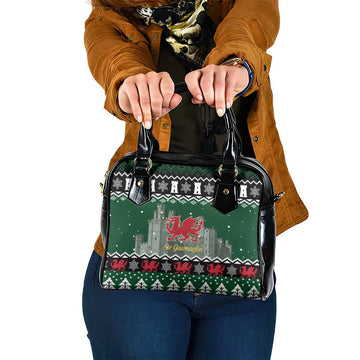 Caernarfonshire Wales Christmas Shoulder Handbag Caernarfon Castle Red Dragon LT19