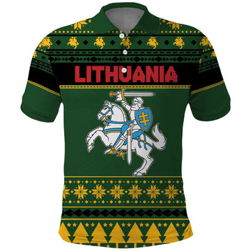Lithuania Christmas Polo Shirt Coat Of Arms Linksmu Kaledu LT19