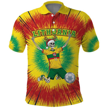 Personalized Lithuania Christmas Tie Dye Polo Shirt Skeleton Soccer Goal Celebration Santa Hat LT19