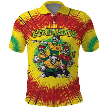 Personalized Lithuania Christmas Polo Shirt Skeleton Rugby Tie Dye Vintage LT19