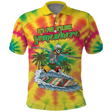 Tie-Dye Skeleton Surfing Lithuania Polo Shirt Its 5 OClock Somewhere LT19