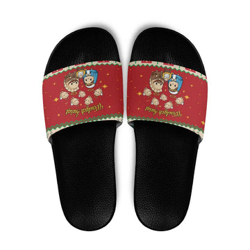 Poland Christmas Slide Sandals Polish Pierogi Mascot Nativity Scene LT19