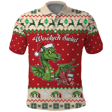 Poland Dinosaur Christmas Polo Shirt Polish Smok Wawelski Weso?ych Swiat LT19