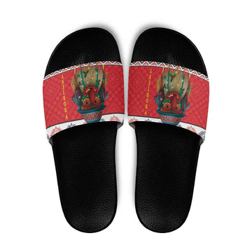 Personalized Romania Christmas Slide Sandals Romanian Folk Mask LT19