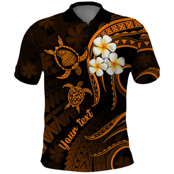 Personalised Lanai Hawaii Polo Shirt Polynesian Tattoo and Pacific Plumeria Gold Vibe LT9