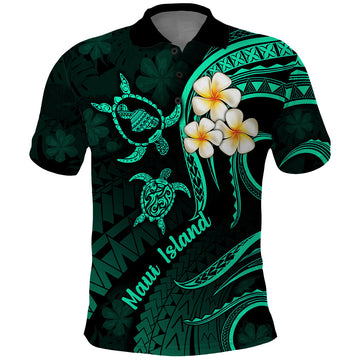 Hawaii Polo Shirt Maui Islands Pacific Plumeria Turquoise Vibe LT9