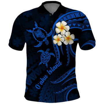 Hawaii Polo Shirt Oahu Islands Pacific Plumeria Blue Vibe LT9